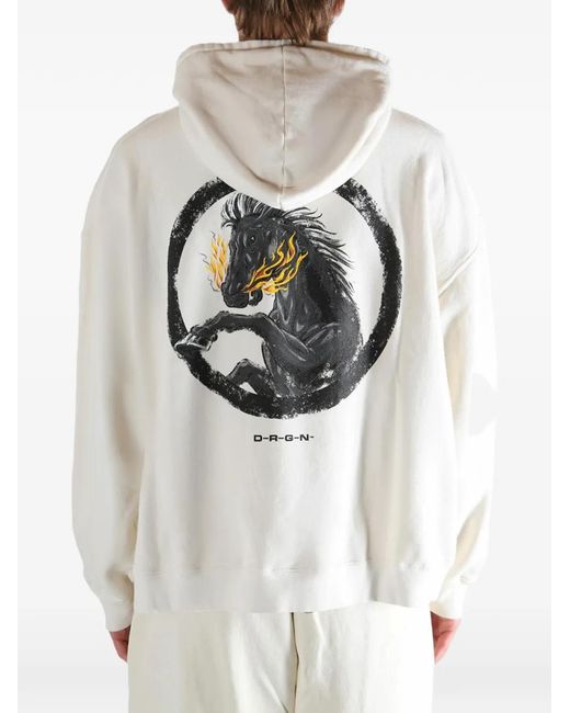 D-R-G-N White Yoth Logo-Print Hoodie for men
