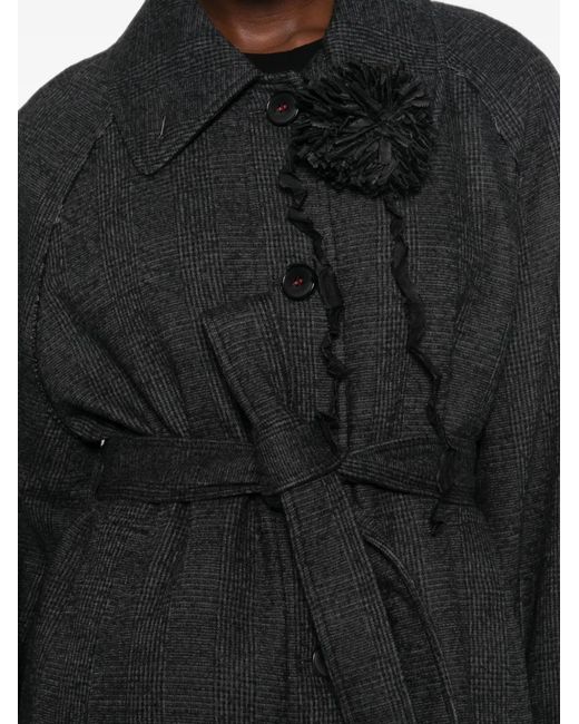 SOH Black Check-Pattern Belted Coat