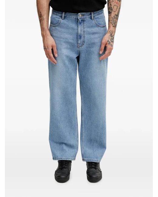 Adererror Blue Logo-Patch Straight-Leg Jeans