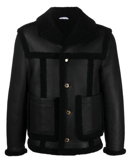 Thom Browne Black Shearling-Trim Flight Jacket for men