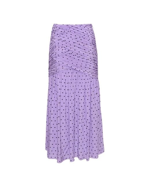Carolina Herrera Purple Polka-Dot Ruched Midi Skirt