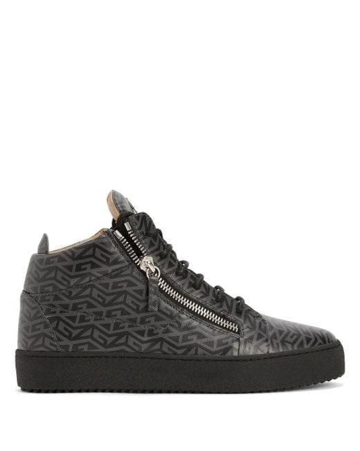 Giuseppe Zanotti Black Kriss Monogram-Print Mid-Top Sneakers for men