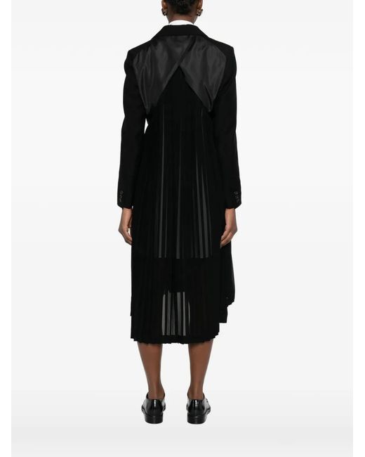 Noir Kei Ninomiya Black Pleated Blazer-Style Double-Breasted Coat