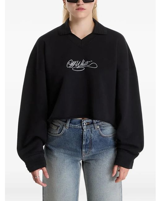 Off-White c/o Virgil Abloh Black Logo-Embroidered Polo-Collar Sweater