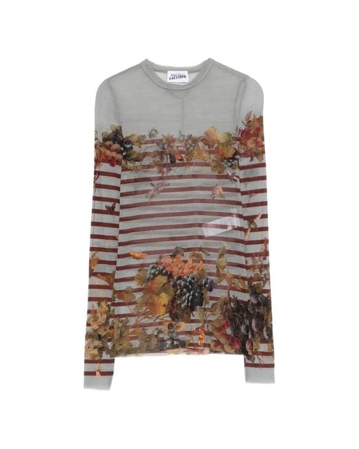 Jean Paul Gaultier Gray Marinière Striped Grape-Print Top