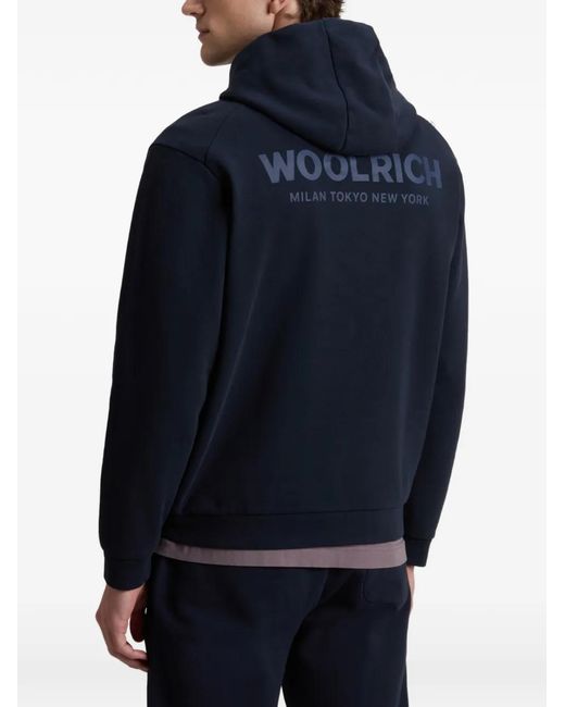 Woolrich Blue Logo-Print Hoodie for men