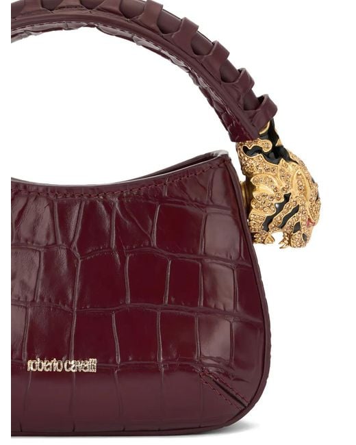 Roberto Cavalli Purple Mini Roar Tiger-Head Crocodile-Effect Shoulder Bag