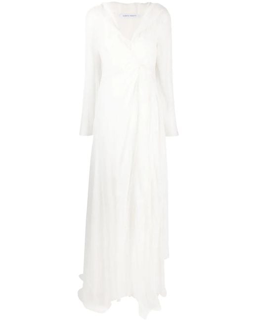 Alberta Ferretti White Wrap-Design V-Neck Dress