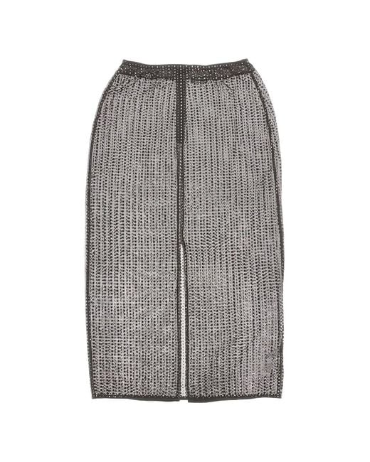 VENUJA Gray Crystal-Embellished Mesh Midi Skirt
