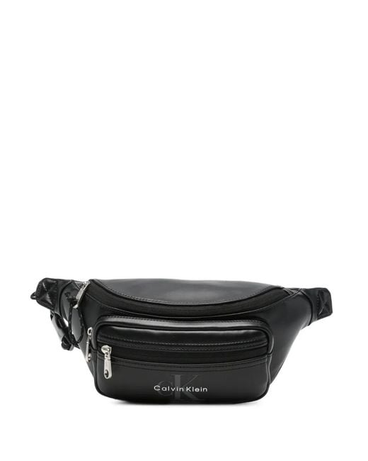 Calvin Klein Black Logo-Print Zip-Fastening Belt Bag for men