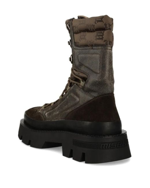 M I S B H V Black Logo-Print Lace-Up Boots for men