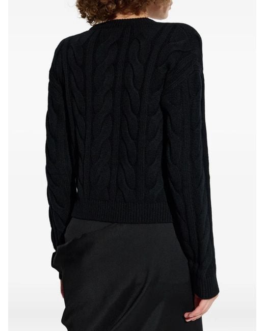Max Mara Black Cable-Knit Lace-Insert Sweater