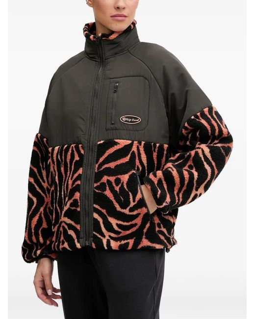 Rip Curl Black Keepsakes Anti Series Zebra-Print Fleece-Panelled Jacket