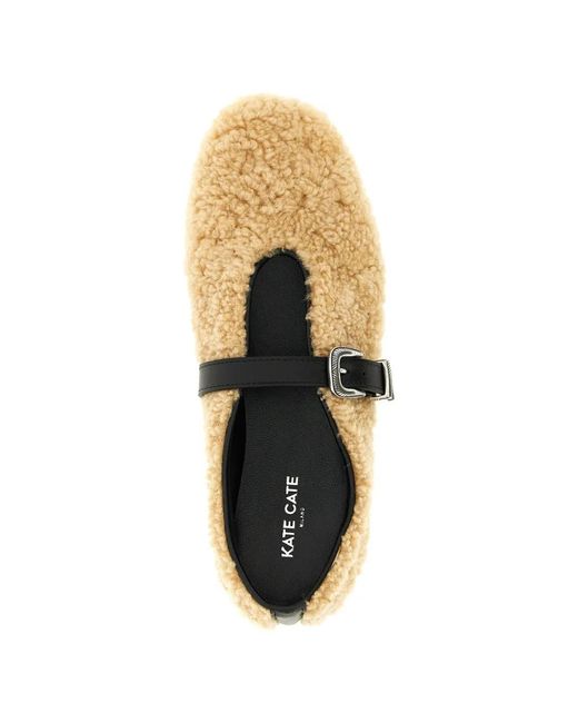 KATE CATE Natural Shearling Buckle Jude Ballet Flats