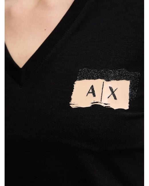 ARMANI EXCHANGE Black Logo-Detail V-Neck T-Shirt