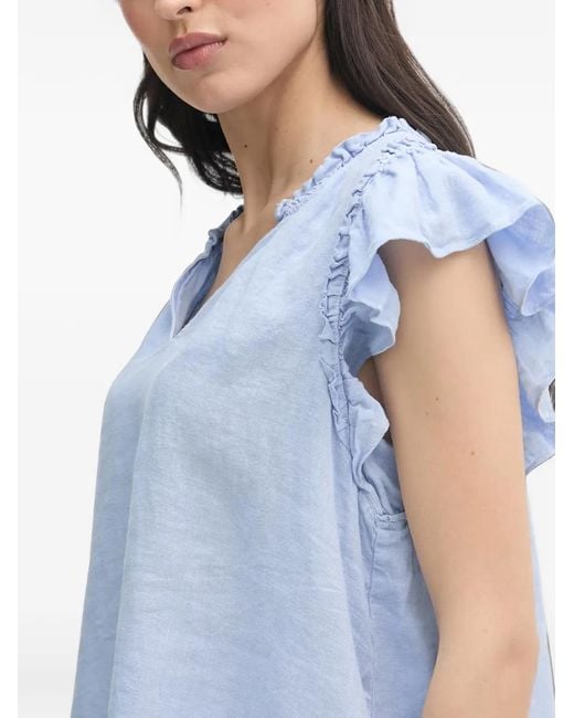 Mos Mosh Blue Ruffled V-Neck Blouse