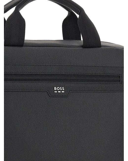 Boss Black Pebbled-Effect Briefcase for men