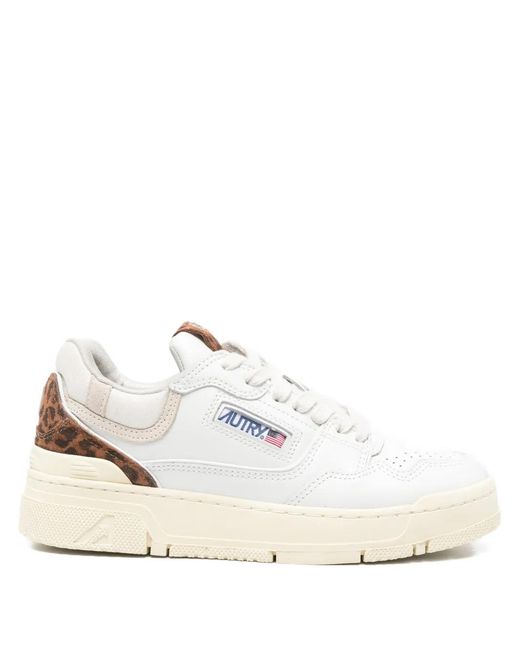 Autry White Clc Leopard-Print Sneakers