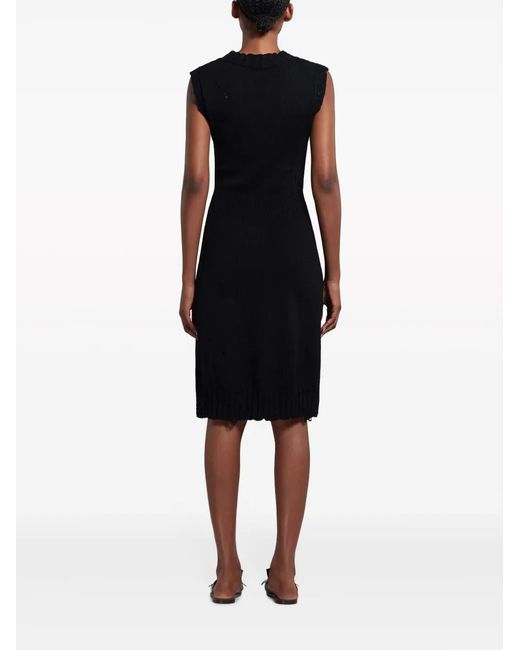 Marni Black Distressed-Effect Knitted Cotton Dress