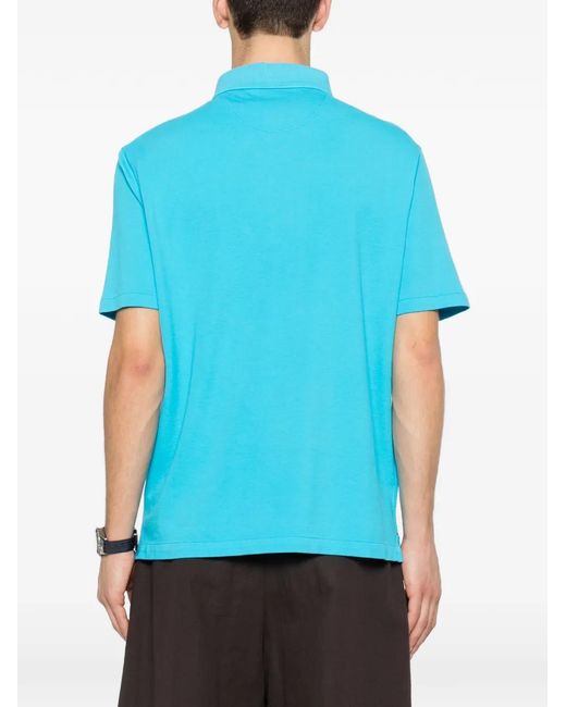 Isaia Blue Polo À Détails Brodés for men