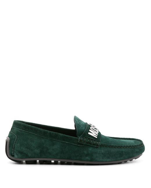 Moschino Green Logo-plaque Suede Loafers for men