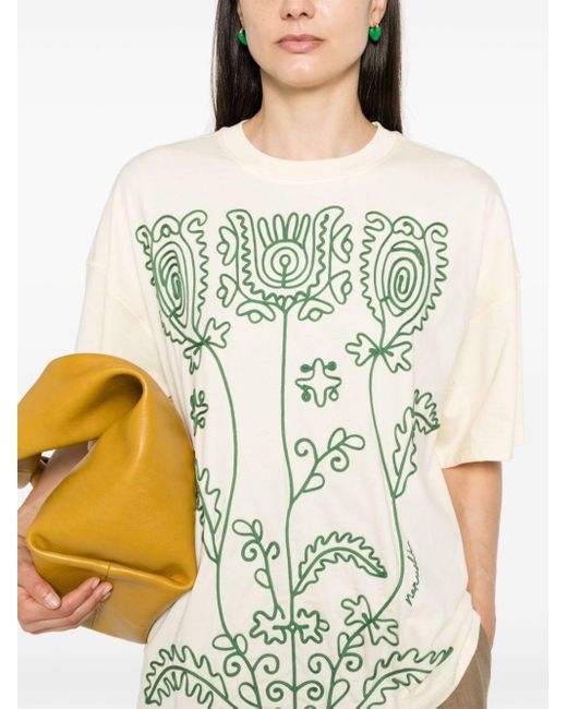Nanushka Natural Wren Floral-embroidered T-shirt