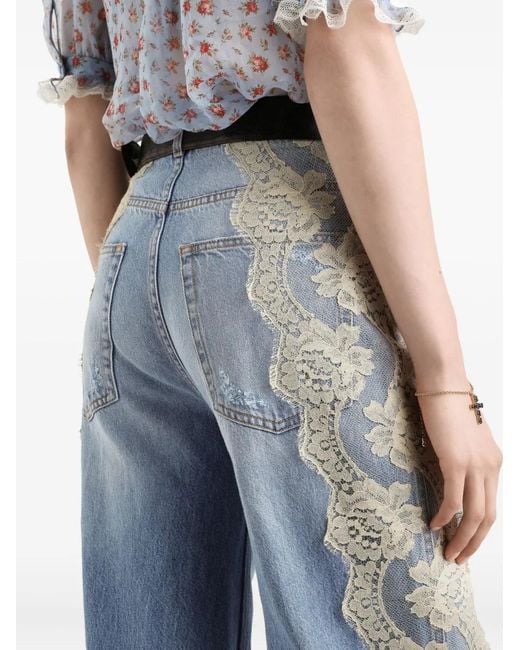 Dolce & Gabbana Blue Lace-Panelled Jeans