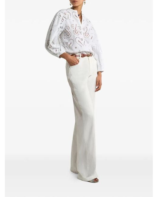Etro White Pegaso-Embroidery Cotton Jeans