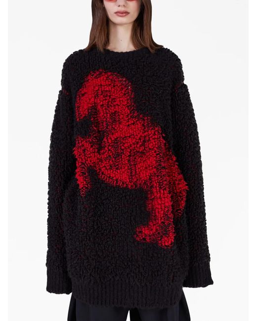 Stella McCartney Red Pixel Horse Jaquard Wool Jumper