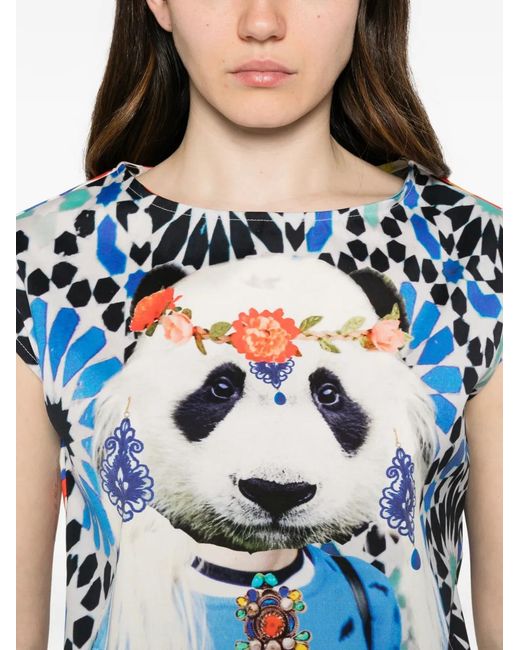 The Artistylist Blue T-Shirt À Panda Imprimé