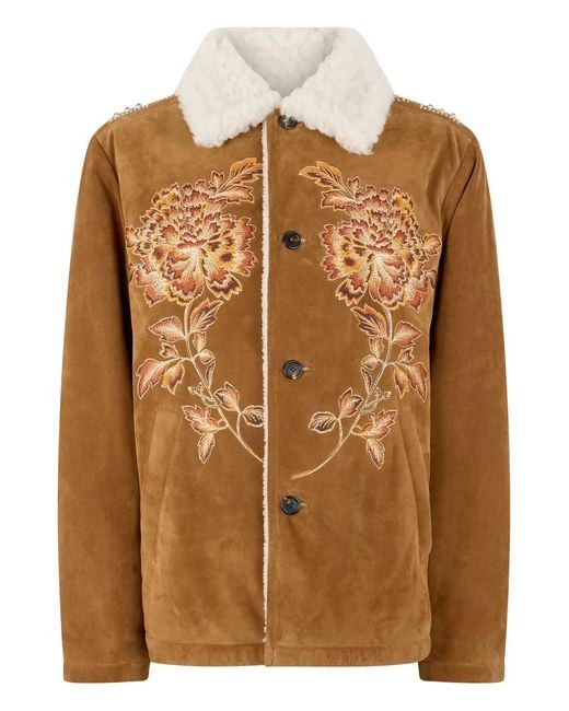 Roberto Cavalli Brown Embroidered Suede Jacket for men