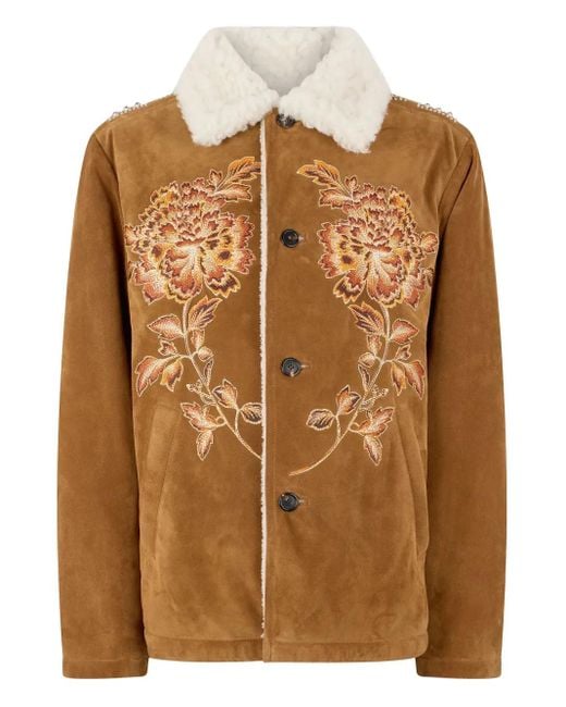 Roberto Cavalli Brown Embroidered Suede Jacket for men