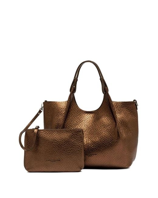 Gianni Chiarini Dua メタリックレザー ハンドバッグ Brown