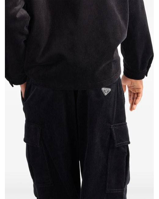 Prada Black Wide-Leg Corduroy Cotton Cargo-Pocket Trousers for men