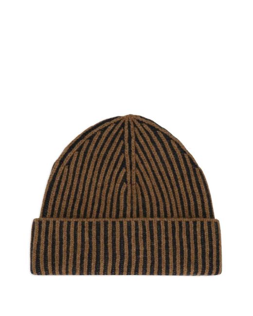 Moorer Brown Ribbed Beanie Hat for men