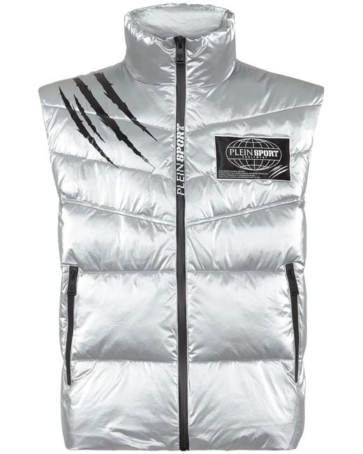 Philipp Plein Gray Printed Padded Vest for men