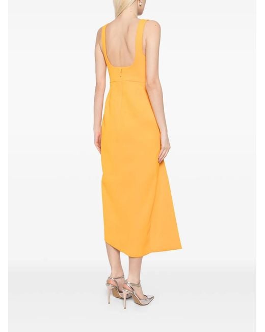 Acler Yellow Pintuck Detail Asymmetric Midi Dress