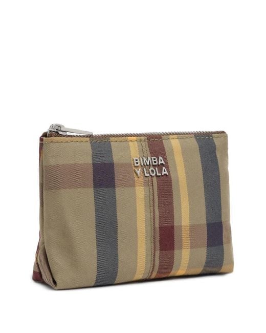 Bimba Y Lola Natural Khaki And Garnet Tartan Jacquard Coin Purse