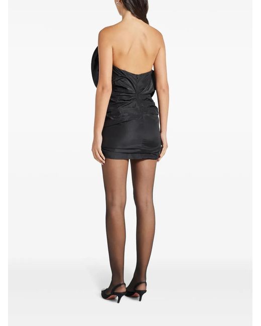Magda Butrym Black Strapless Floral Appliqué Silk Mini Dress