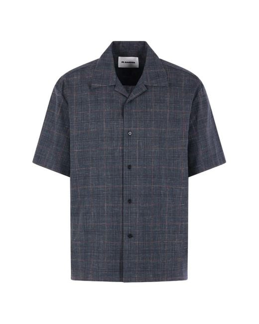 Jil Sander Blue Check-Pattern Short-Sleeve Shirt for men