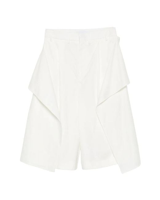 Hed Mayner White Pleated Draped-Panel Shorts