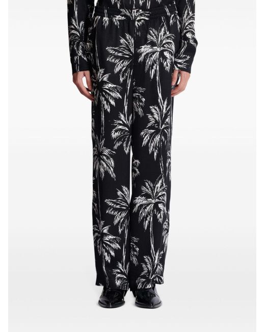 Balmain Black Palm Tree-print Satin Trousers for men