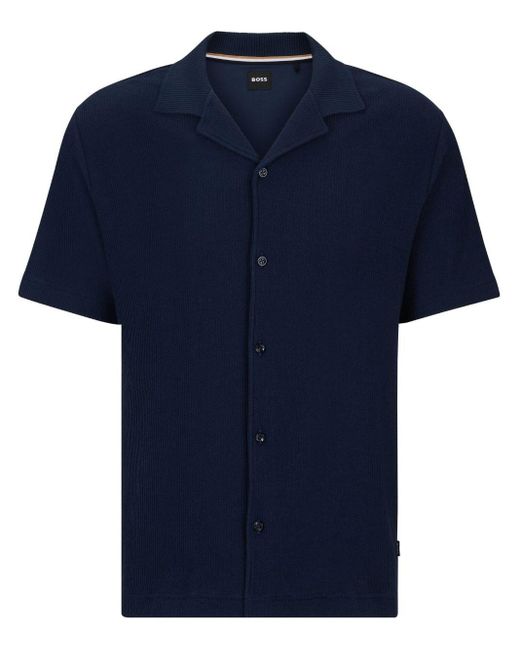 Boss Blue Short-sleeve Cotton Shirt for men
