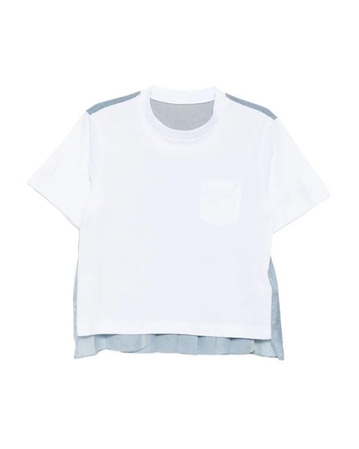 T-Shirt À Design Plissé Sacai en coloris White
