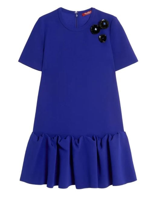 Abito Con Ruches A Maniche Corte di Max Mara in Blue