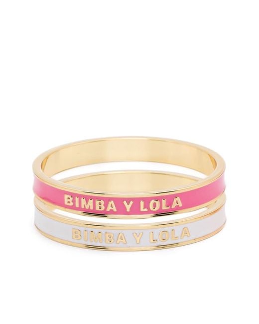 Bimba Y Lola Pink Enamel-detail Bangle Bracelets (set Of Two)