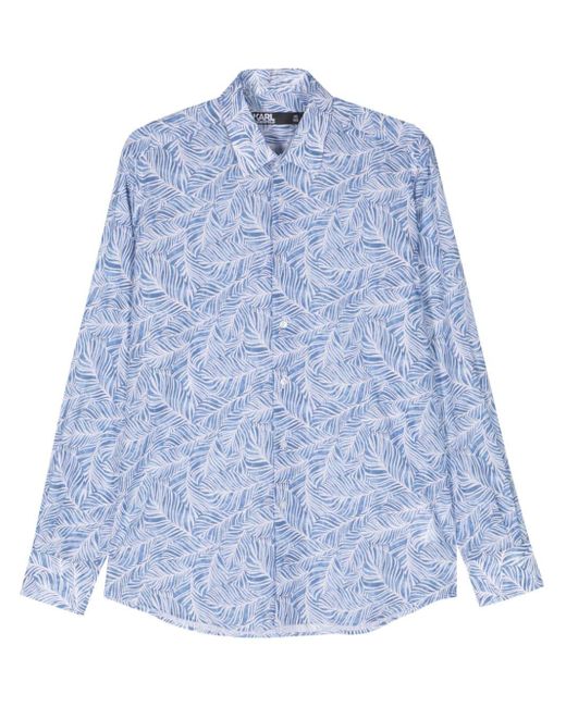 Karl Lagerfeld Blue Leaf-print Cotton Shirt for men