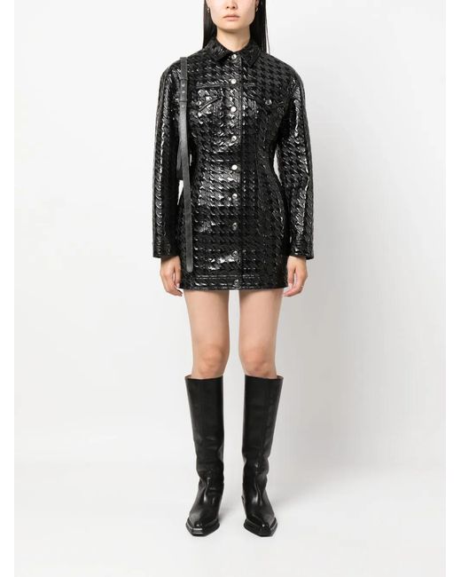 MSGM Black Embossed-Pattern Faux-Leather Shirt Jacket