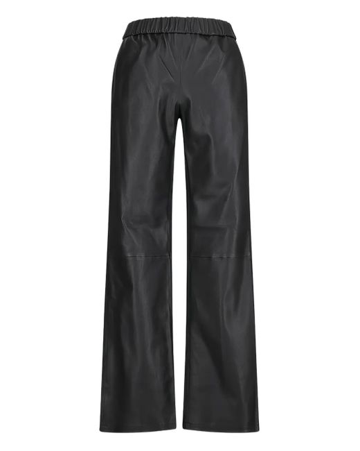 Enes Black Elastic-Waist Leather Trousers