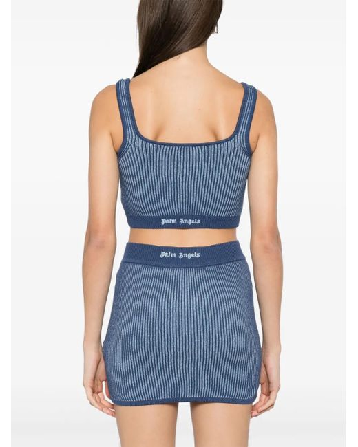 Palm Angels Blue Ribbed-Knit Tank Top